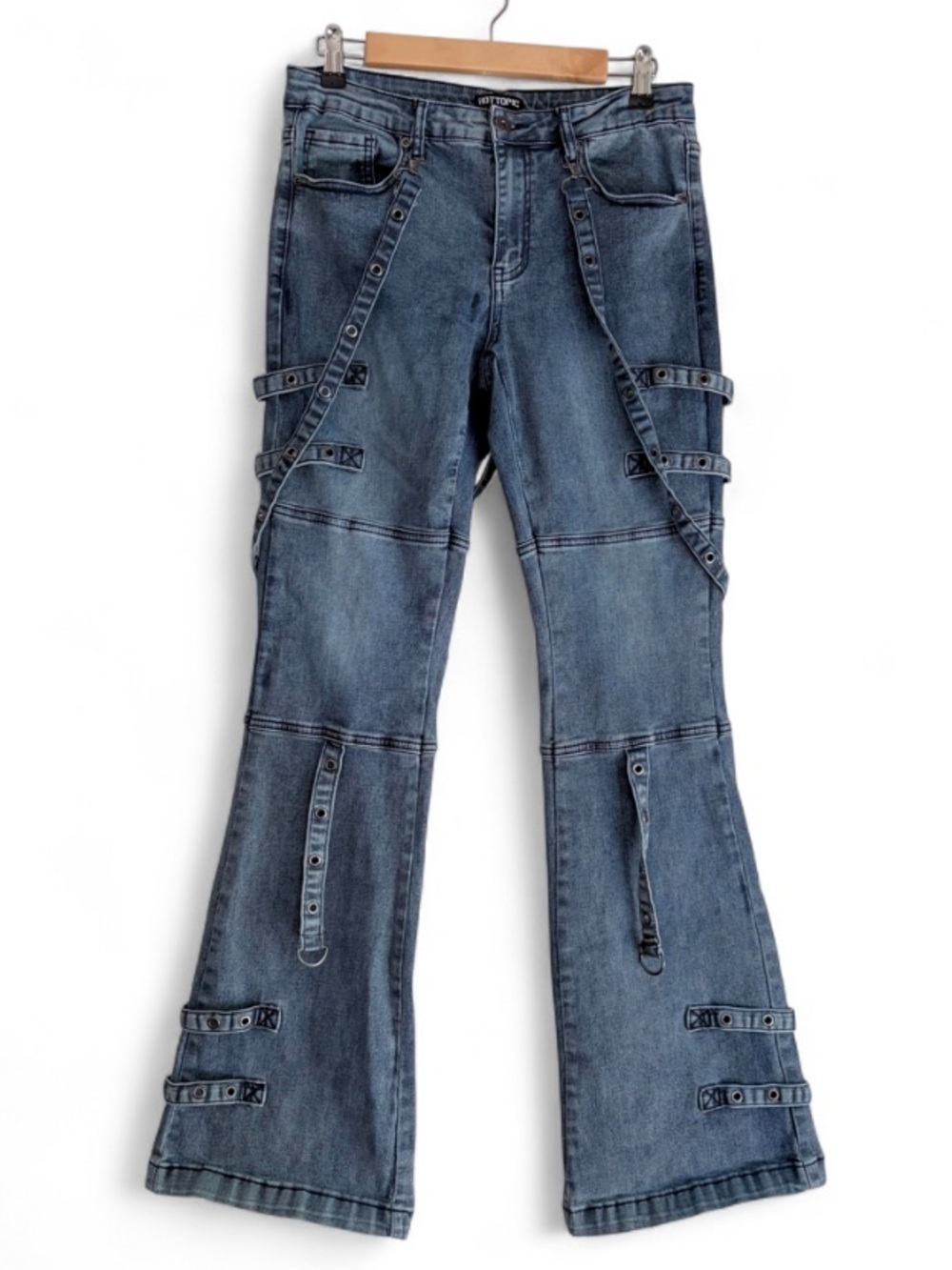 Hot Topic Y2K Rivet Strap Rave Boot Cut Jeans Size 11